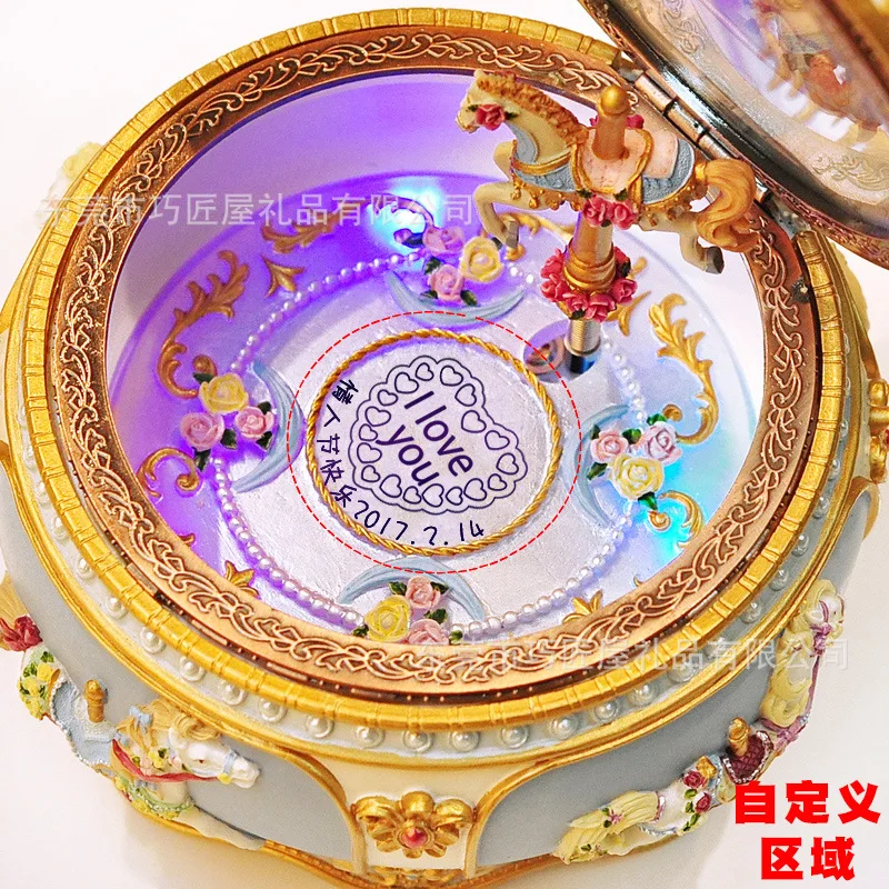 Glowing Carousel Resin Music Box Creative Birthday Gift Round Geometric Music Decoration Gifts Unisex Christmas Gift