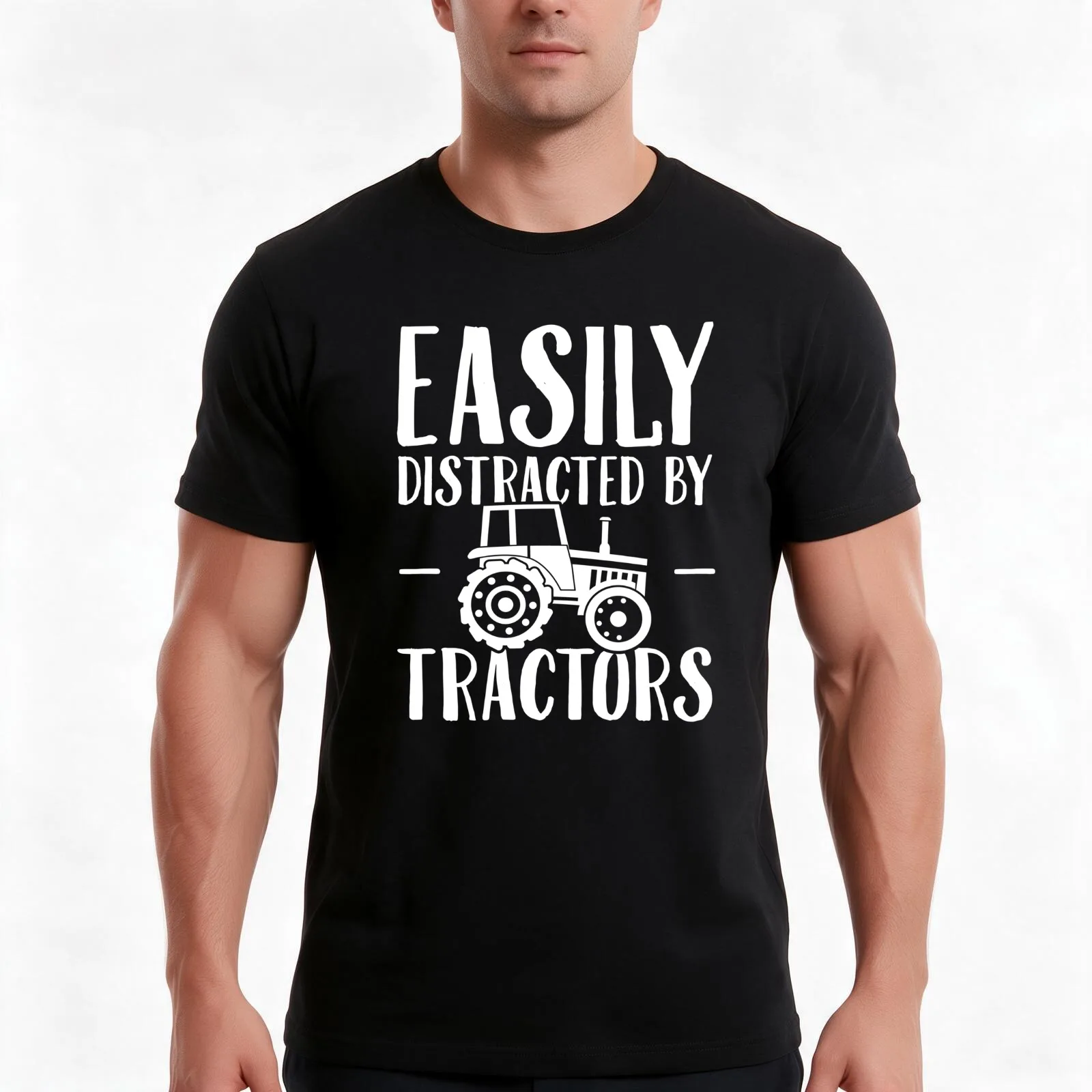 Easily distracted by tractors - Farming T-Shirt, Summer Casual Cotton Tee, Oversized Streetwear Tops, Vintage Graphic Print