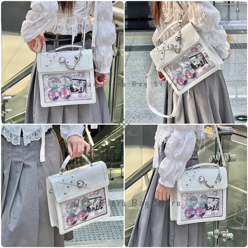 Y2K Women Gothic Backpack Kawaii Ita Bag Fashion Shoulder Bag Cute Girls Transparent Pocket Crossbody Bag New DIY Badge Knapsack