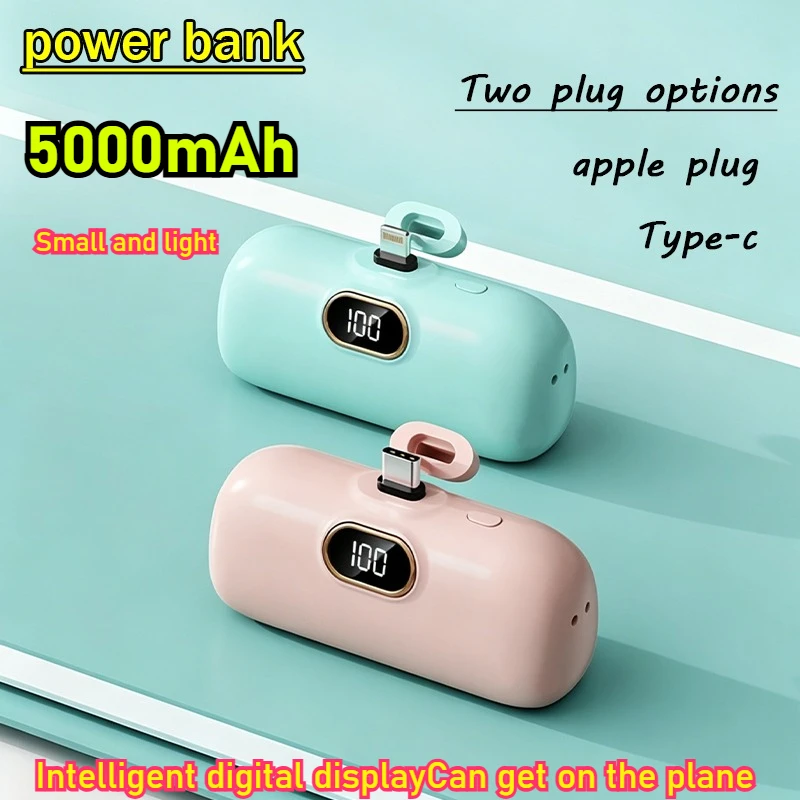 

5000mAh Mini Portable Power Bank Capsule Power Bank Emergency External Battery Fast Charger for iPhone Xiaomi