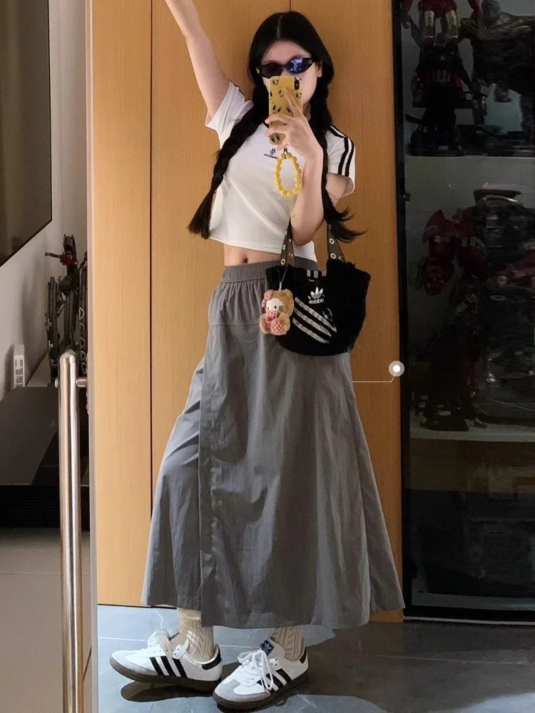 ey Abbigliamento da lavoro Gonna Pantaloni Donna Estate Sottile Vita alta A-Line Casual American Qui Dry Sport Pantaloni a gamba larga