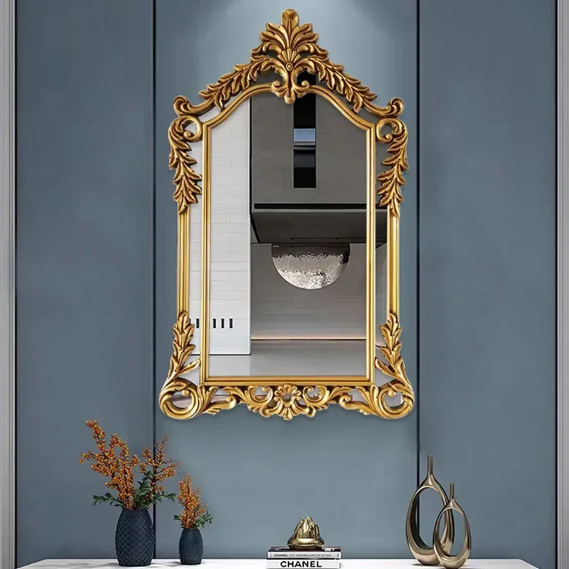 2022 European Style Carved Bathroom Mirror Vintage Entrance Table  Home Decorative Mirror Girls Makeup Dresser Mirror