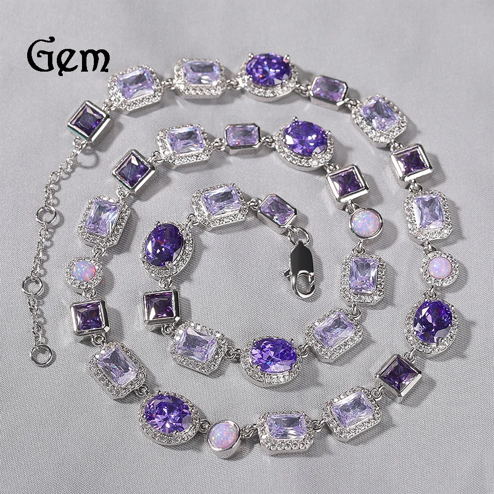 

Light luxury high-end 10mm geometric purple gemstone necklace, trendy hip-hop jewelry for men and women