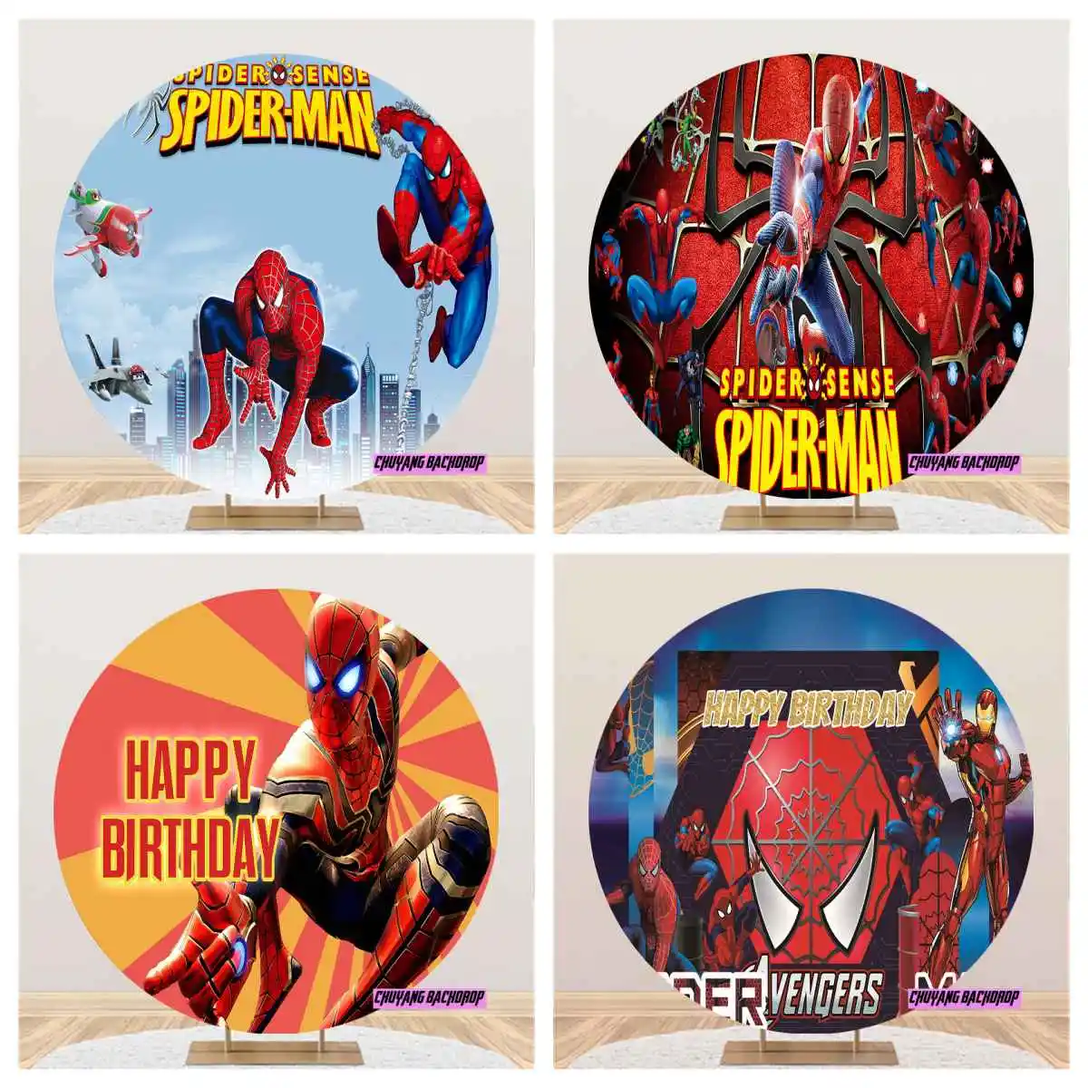 Disney Blue Circle Spider Photo Booth Props Spiderman Photography Backdrop Round Superhero Birthday Party Baby Shower Background