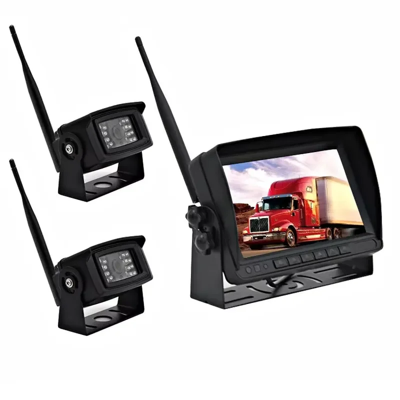 7 Inch Digital Wireless 2CH Night Vision Reverse Camera Kit IP68 Waterproof for Truck Monitoring System