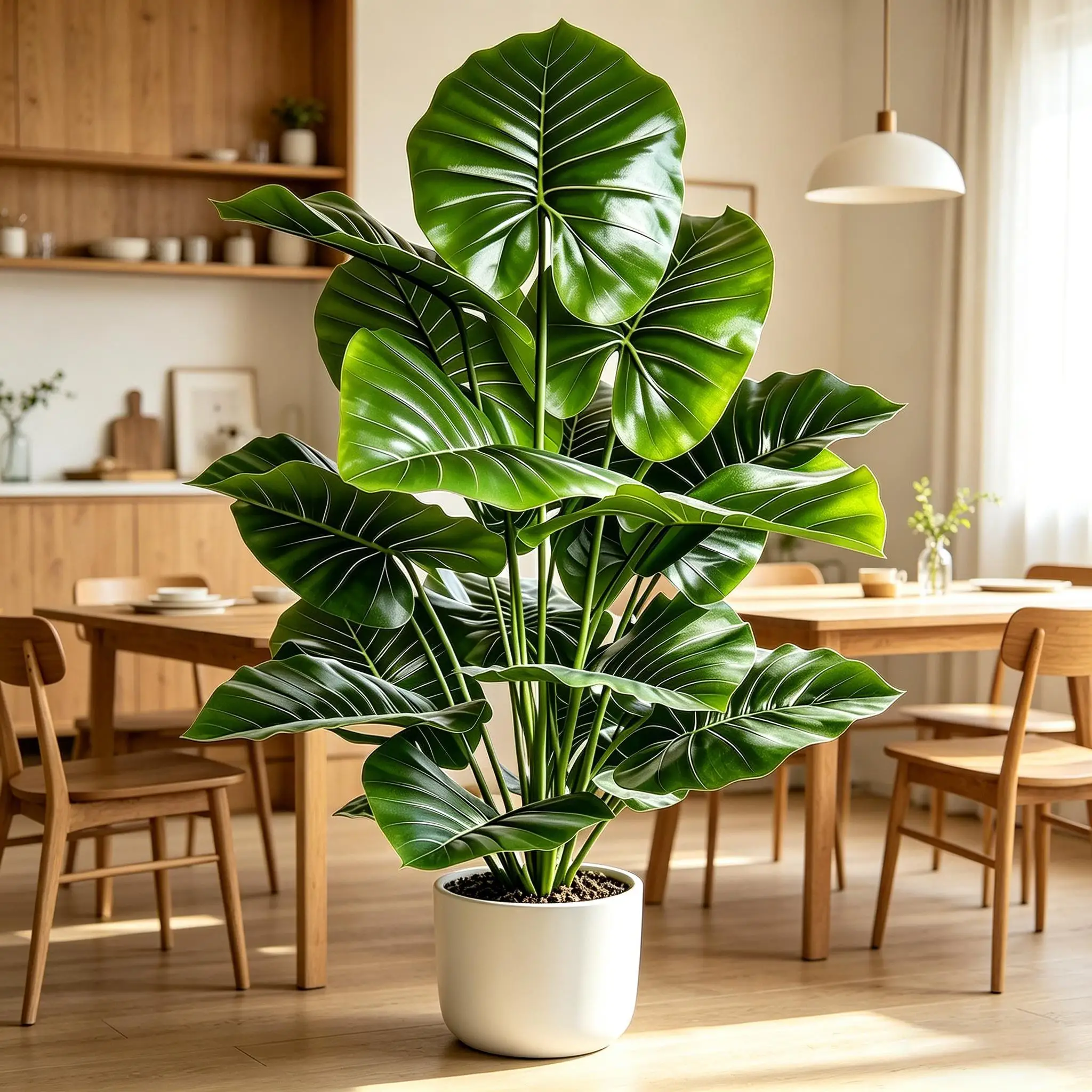 Large Round-Leaf Real Touch Fake Taro Plant 60-105cm, Artificial Elephant Ear for Home Indoor Outdoor Garden Office Party Decor