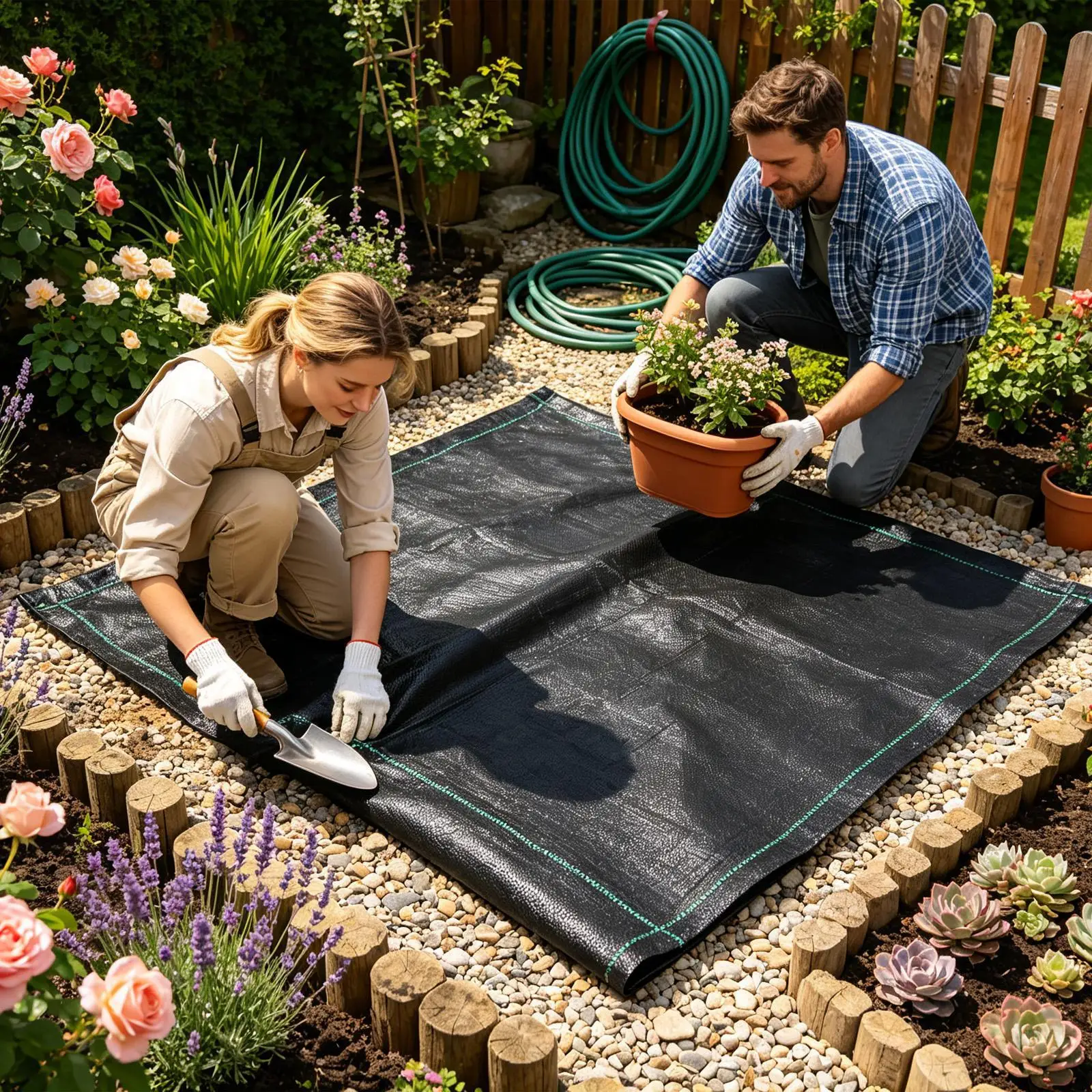 Landscaping Fabric With Pegs Heavy Duty Breathable Non-Woven Cover Yard Ground Fabric Grass Blocker For Pathway Backyard Farm