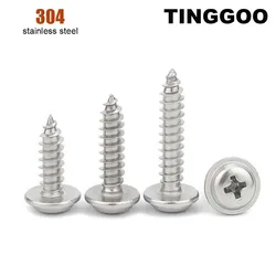 10/50Pcs PWB M1.4 M1.7 to M6 304 Stainless Steel Cross Phillips Pan Round Head With Washer Collar Self Tapping Wood Screw DIN968