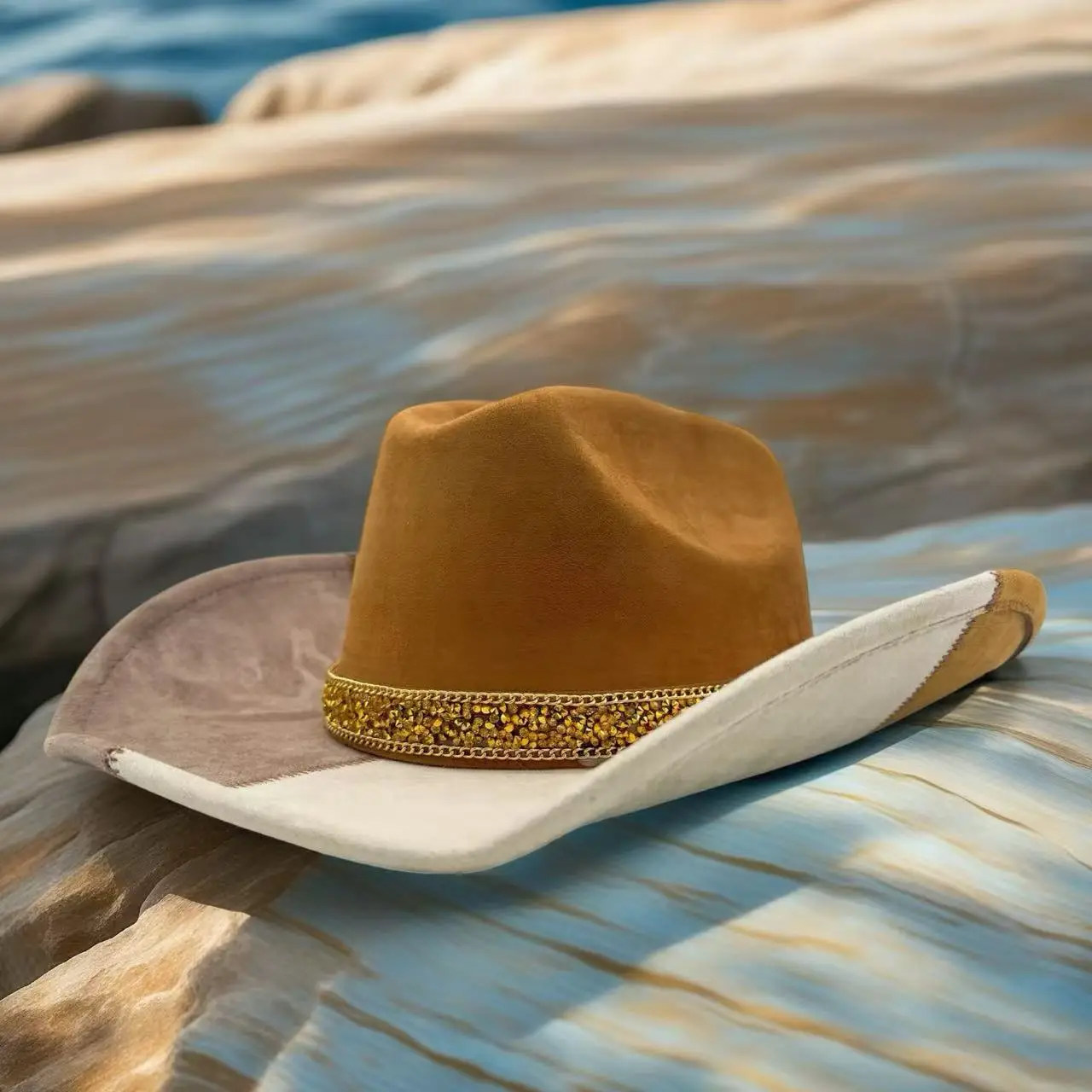 HongLuan Brokatowy Kapelusz Kostiumowy dla Dorosłych i Kapelusze Kowbojskie z Cyrkoniami dla Kobiet, Akcesoria do Cosplay Kowbojki i Kapelusz Kowbojski