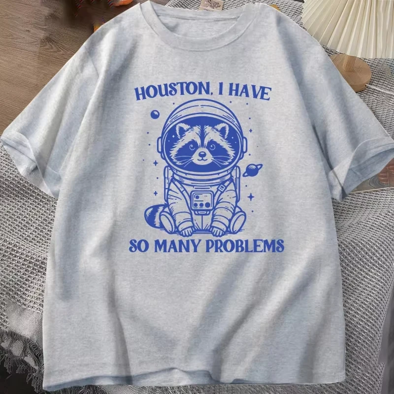 

Летняя детская одежда Houston, у меня есть множество проблем, забавные футболки с принтом енота и мем, удобная хлопковая детская футболка с героями мультфильмов