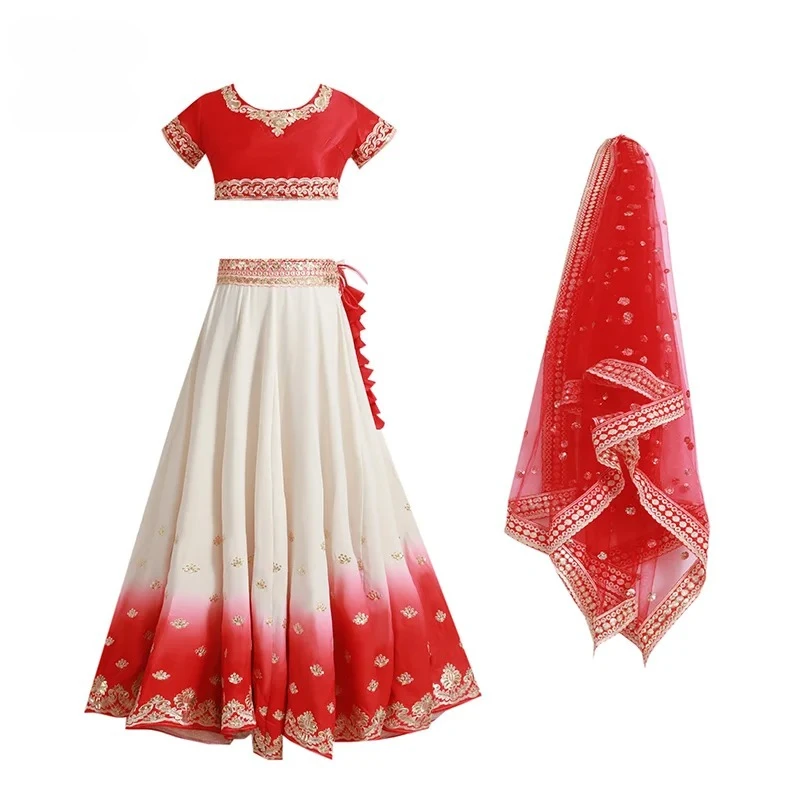 Traditional Dress Indian Dance Dress Ethnic Style Women's Sari Dance Dress Scarf Top Large Swing Skirt Lengha Set Indian Saree