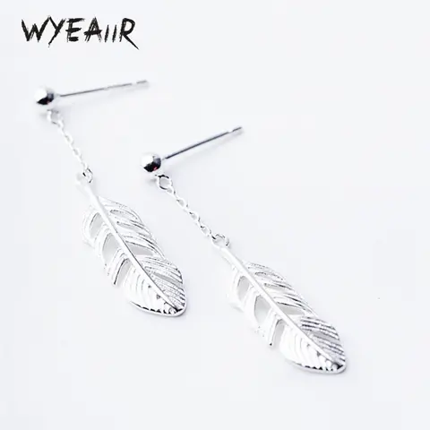 WYEAIIR 925 Sterling Silver Art Lovely Fresh Feather Schoolgirl Gift Fine Jewelry Luksusowe kobiece kolczyki