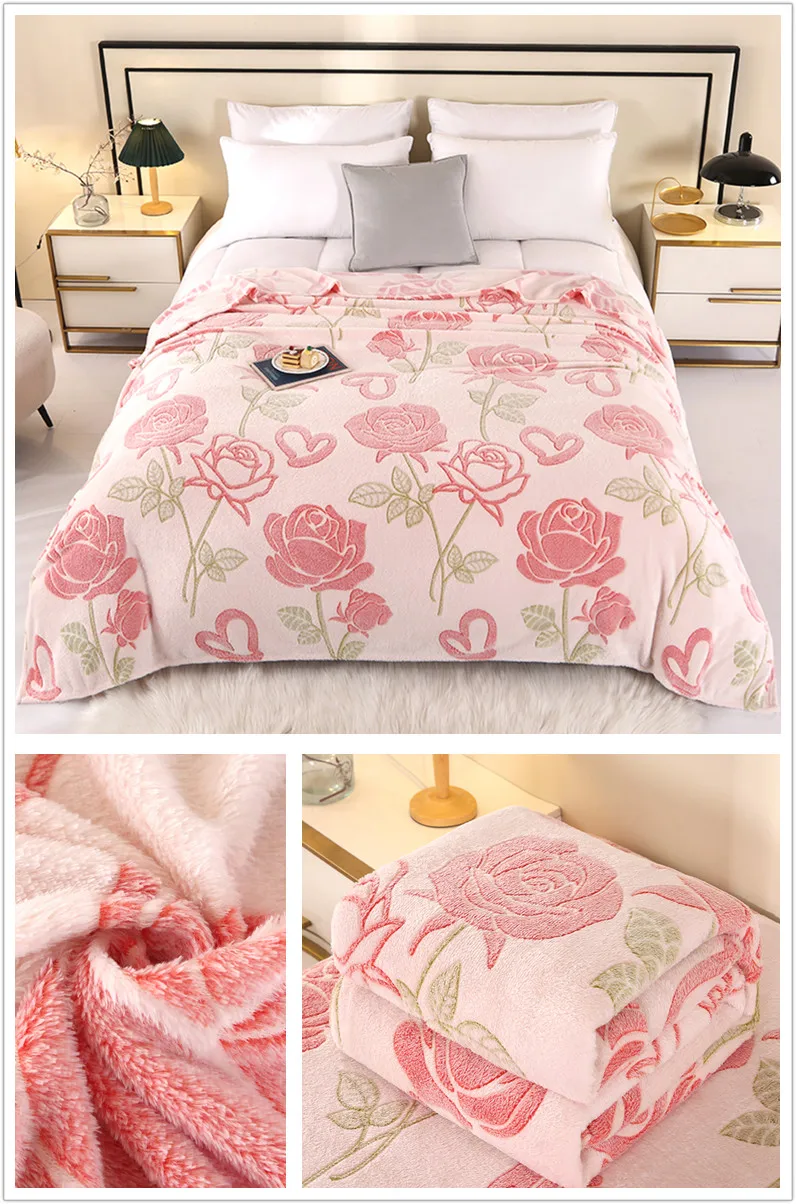 1pc Floral Stil Warme Bettdecke Fleece Decke Plaid Reise Schal Sofa Nickerchen Decken Hause Bettlaken Manta – Detail 9