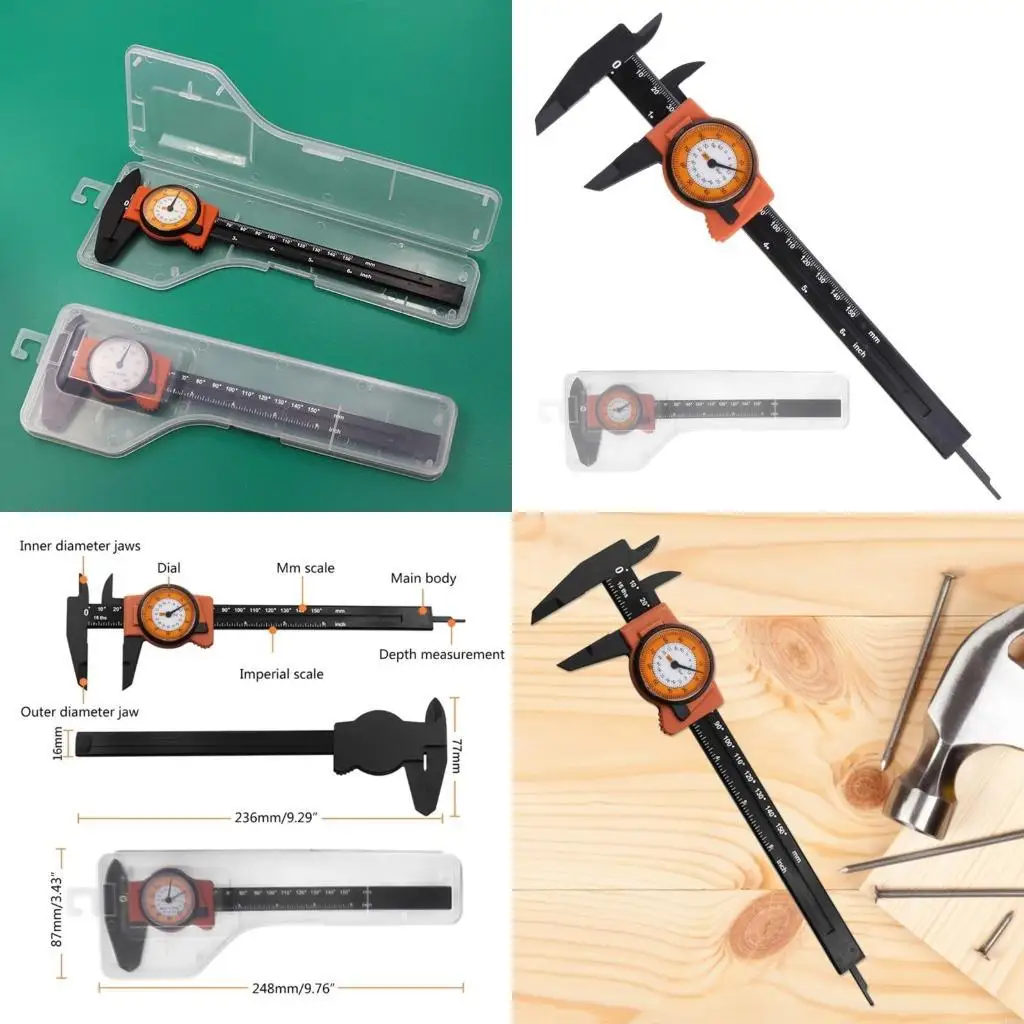 

H58C Plastic Dial Vernier Caliper Ruler Gauge Professional Measuring Ruler Tool 6inch