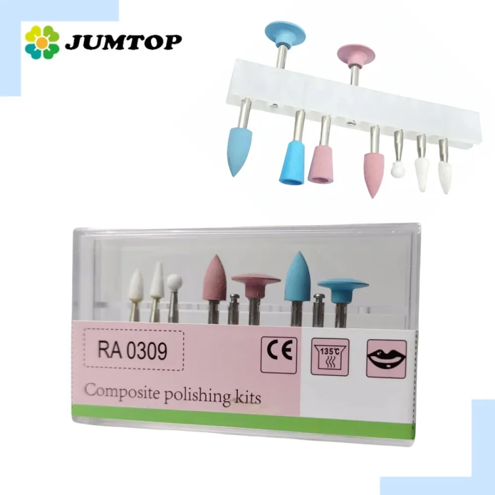 Dental Polishing Kit 9Pcs Ceramic and Silicone Polishers for Low Speed Handpiece Teeth Cleaning Restoration Tools Prophy Cup