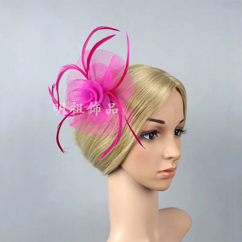European and American bridal mesh , hair , brooch , popular children's feather headpiece, clip style