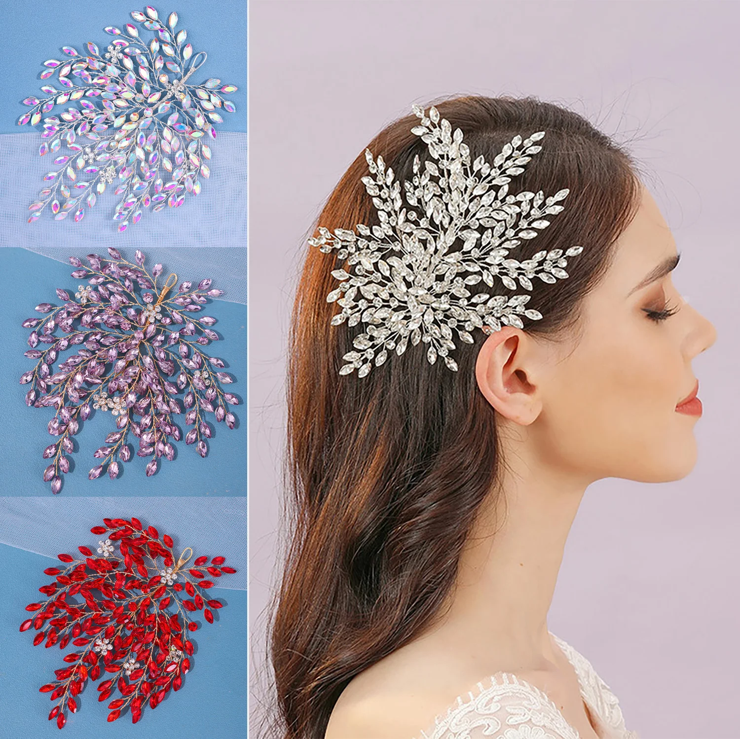 8 colors Luxury Crystal Rhinestone Alloy Wedding Headband Vintage Bridal Headdress Accessories Handmade Party Headpiece