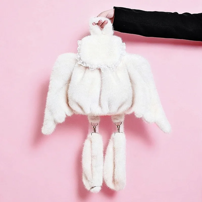 DoLife Store 2026 Y2K Cute Angel Plush Wings Backpack Niche Personality Autumn and Winter Messenger Bag White Angel Satchel