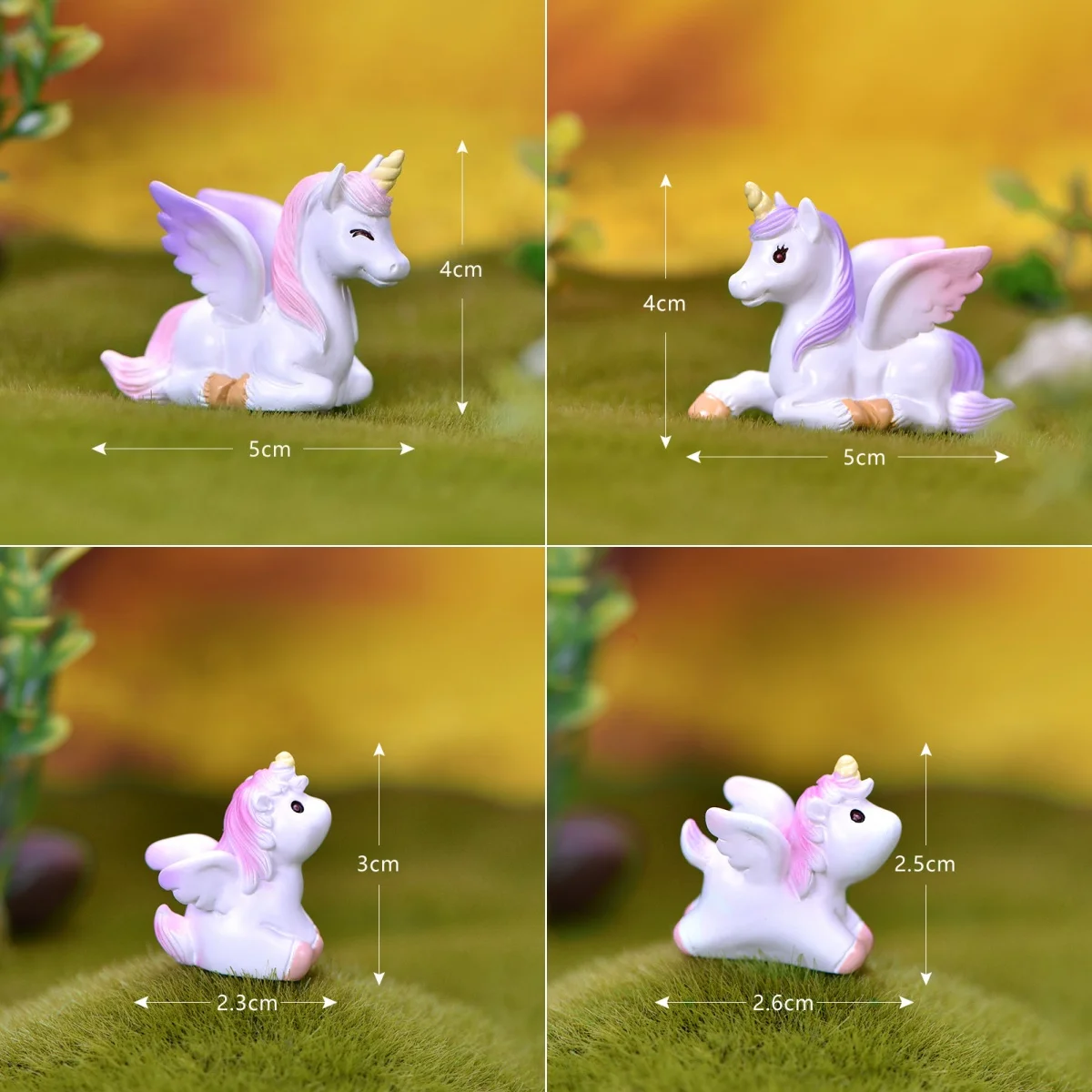 4pc Unicorn Family Set  Animal Gift Decoration Resin Craft Miniature Figure Tiny For Bonsai Microlandscape Fairy Garden Decor