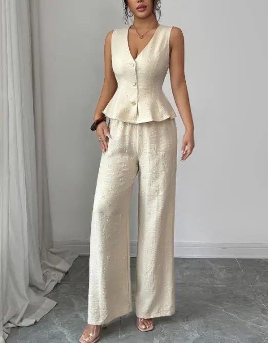 

Women's Two-Piece Set 2026 Spring Temperament Commuting Imitation Denim Waist Cinching Solid Color Set Commuting Elegant Set