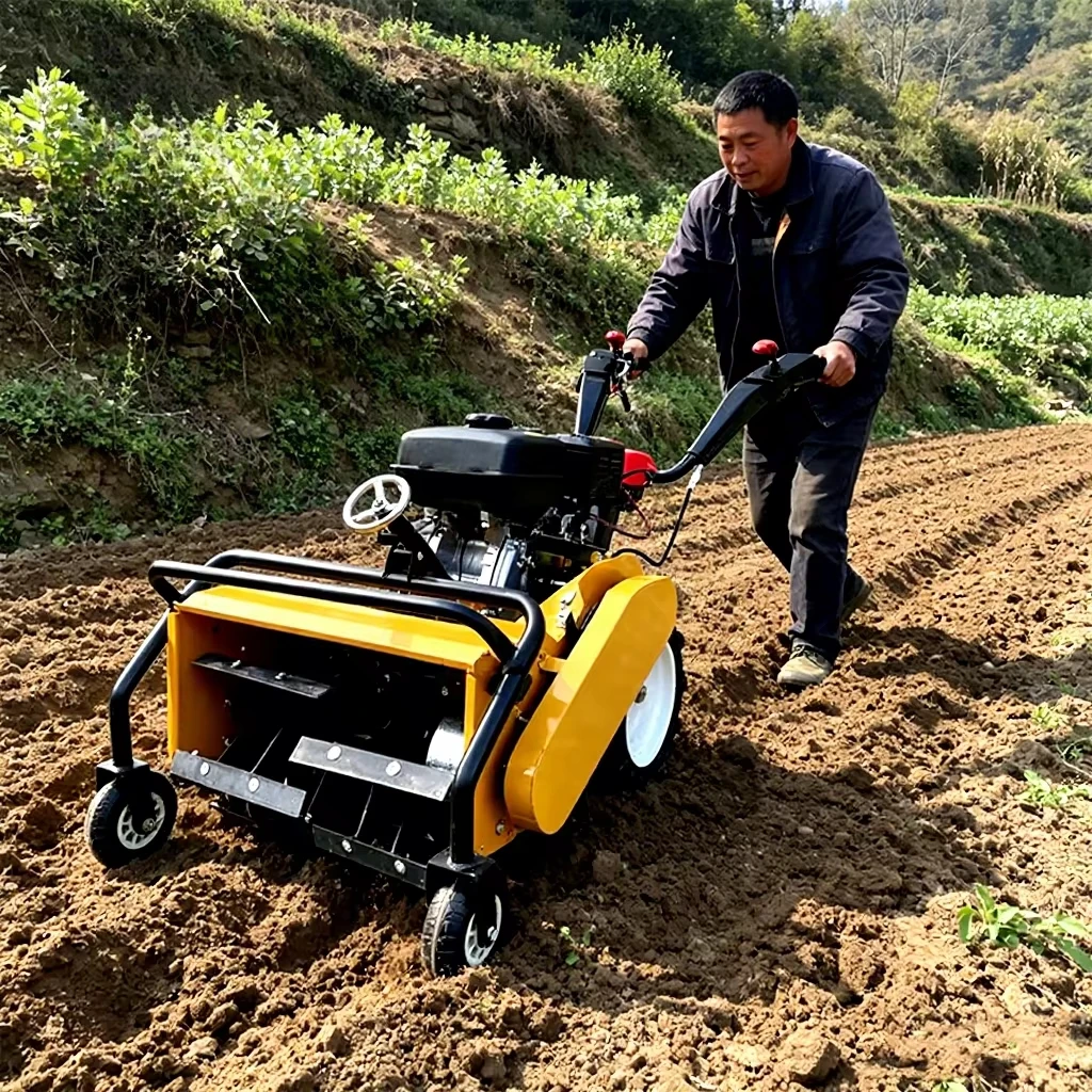Agricultural lawn mower with replaceable accessories, integrated rotary tillage, trenching and grass cutting functions, handheld