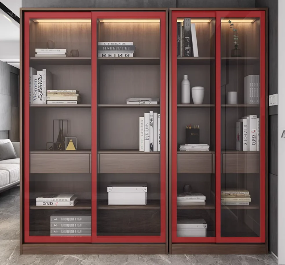 Dustproof bookcase with sliding glass door storage cabinet Floor-to-ceiling bookcase hand display cabinet