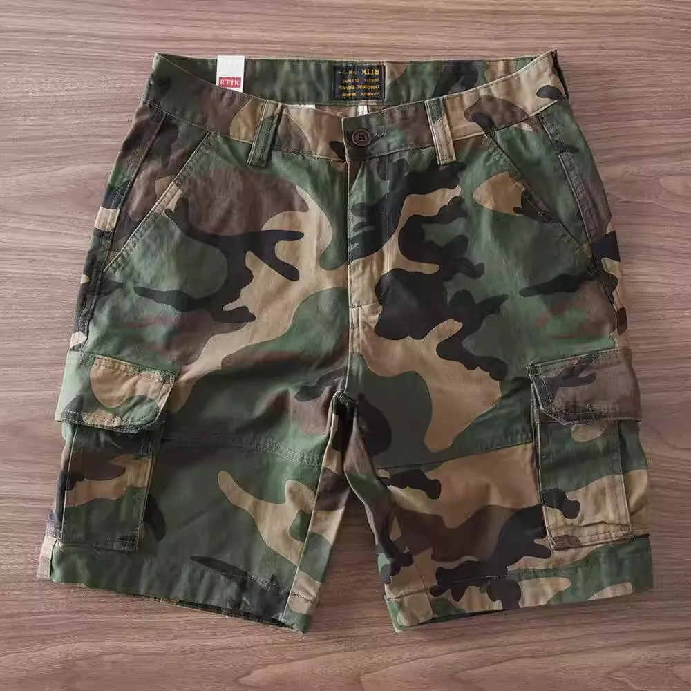 Men's Camouflage Work Shorts Loose Fit Summer Casual Wear-Resistant Dirt-Stain Five-Quarter Length Pants for Heavy Duty Work