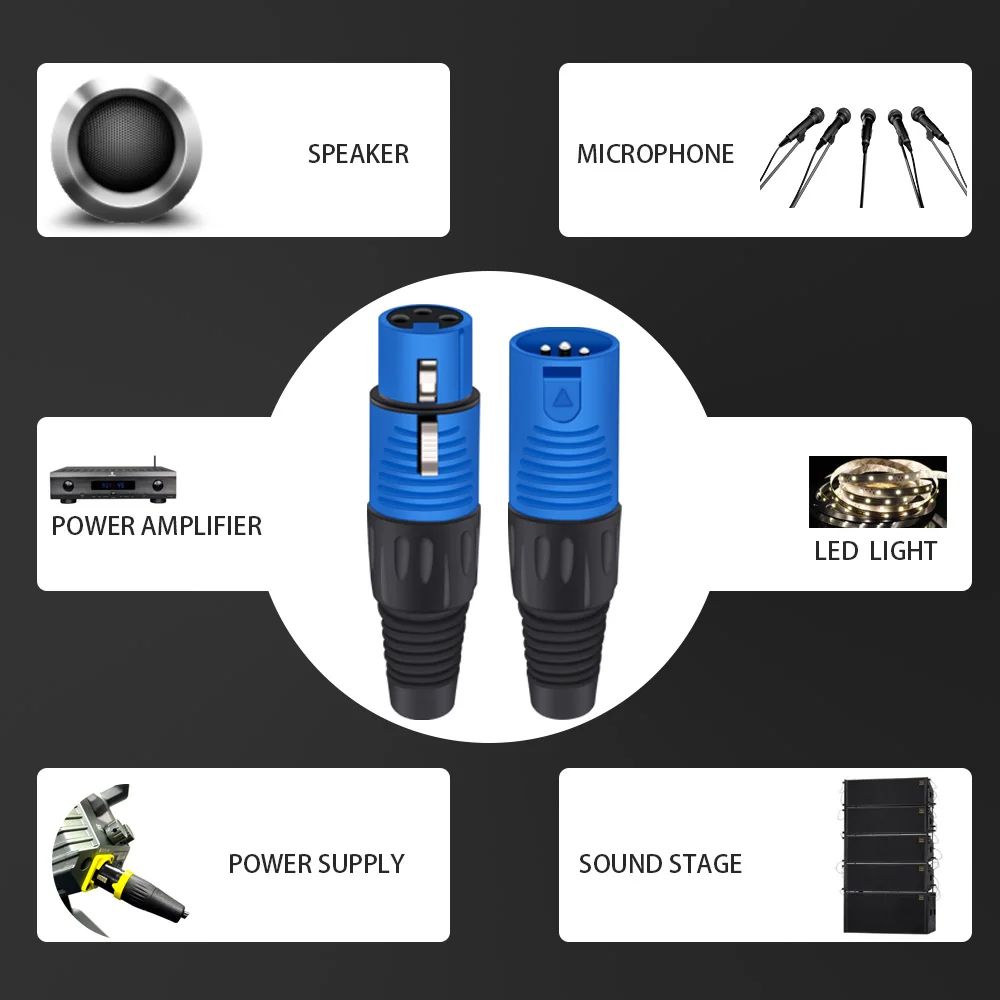 4pcs Plastic shell 3Pins XLR Male/Female Plug Wire Connectors for Audio Microphone/MIC, High quality,cable size up to 6.0mm