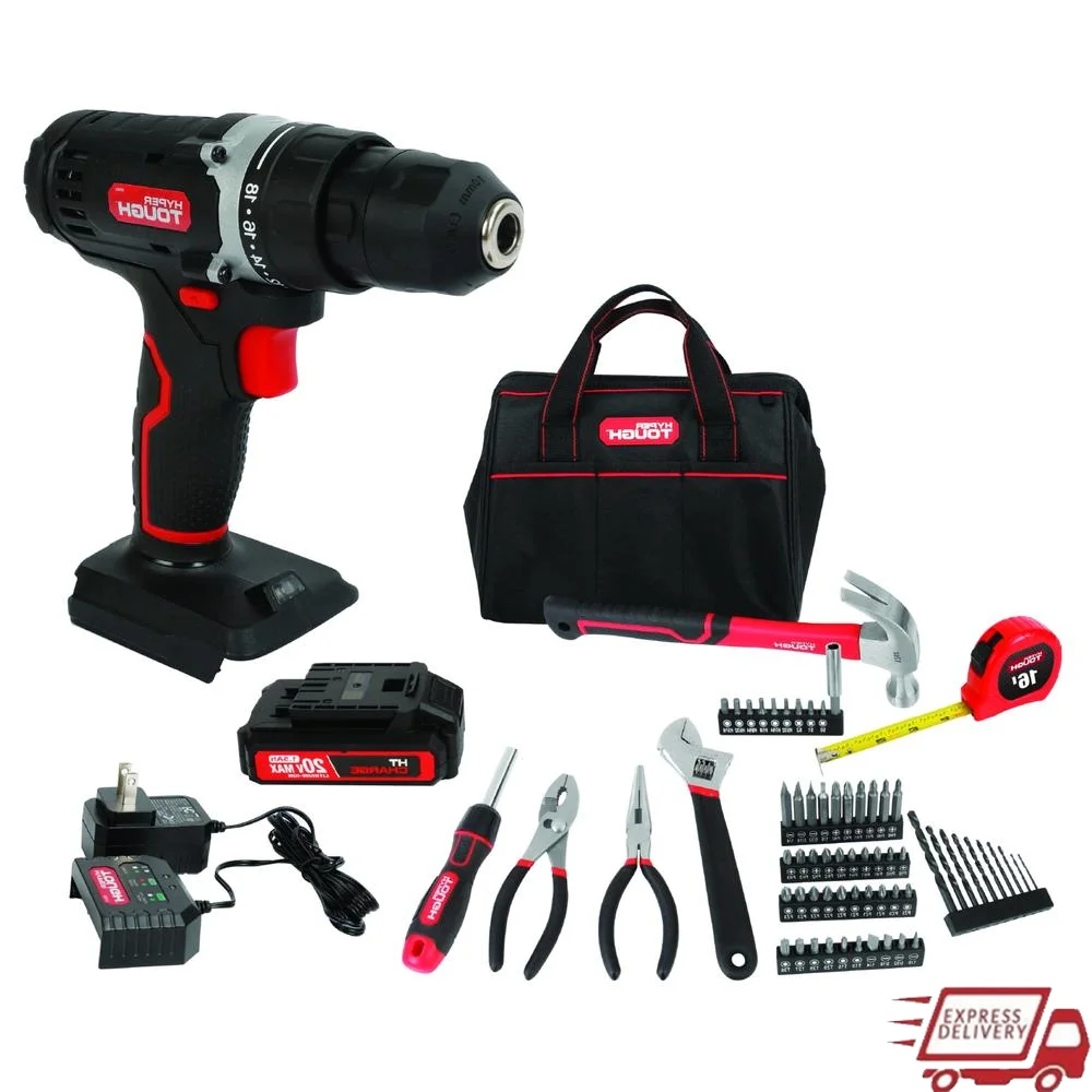 20V Max 1.5AH Cordless Drill Project Kit 70-Piece Set with Battery & Charger Built-in LED Work Light 3/8-inch Chuck 18 1 Torque