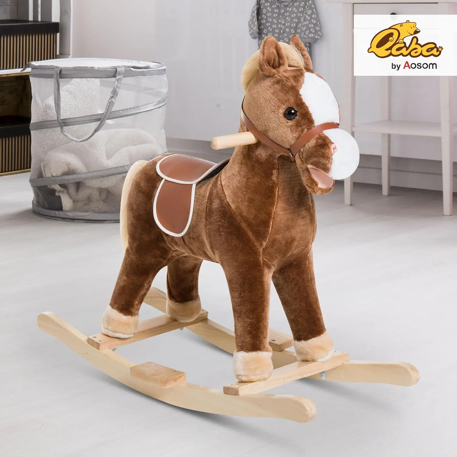 Kids Plush Toy Rocking Horse Ride on with Realistic Sounds - Brown