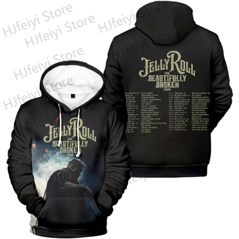 Jelly Roll Beautifully Broken Tour 2024 Long Sleeve Hoodies Merch Winter For Men/Women Unisex Casuals Fashion Sweatshirt Hooded