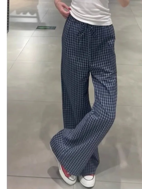 

High Waist plus Size Women's Casual Plaid Straight Leg Pants Slimming Effect Summer Fashion Retro Hip Covering