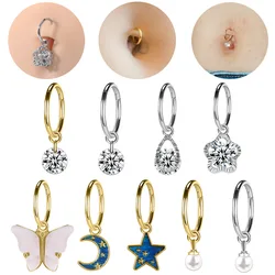 ZS 16G Color oro cerchio anello pancia Clicker acciaio inossidabile piercing all'ombelico donne gioielli per il corpo cerchio ombelico anelli zircone