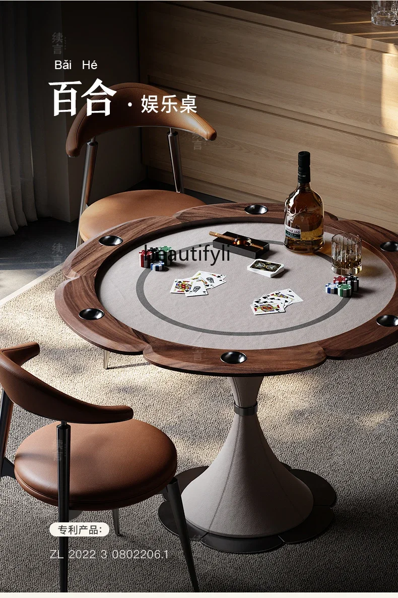 xzWalnut poker table, villa furniture matching entertainment room special chess and card entertainment table