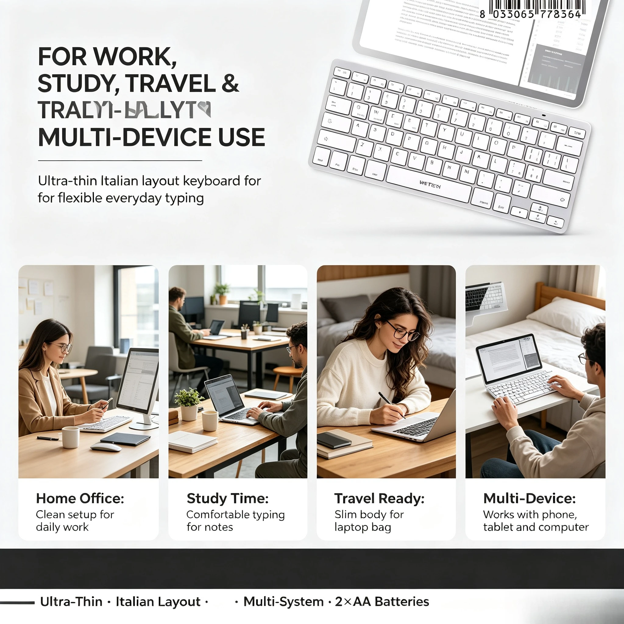 Multitastatur WK05 WK06-BIANCO WK08 WK14, italienische Tastaturbelegung, mechanisch, mit Kabel und BT5.2, kabelloses Maus-Set, leise Tasten für Büro und Gaming