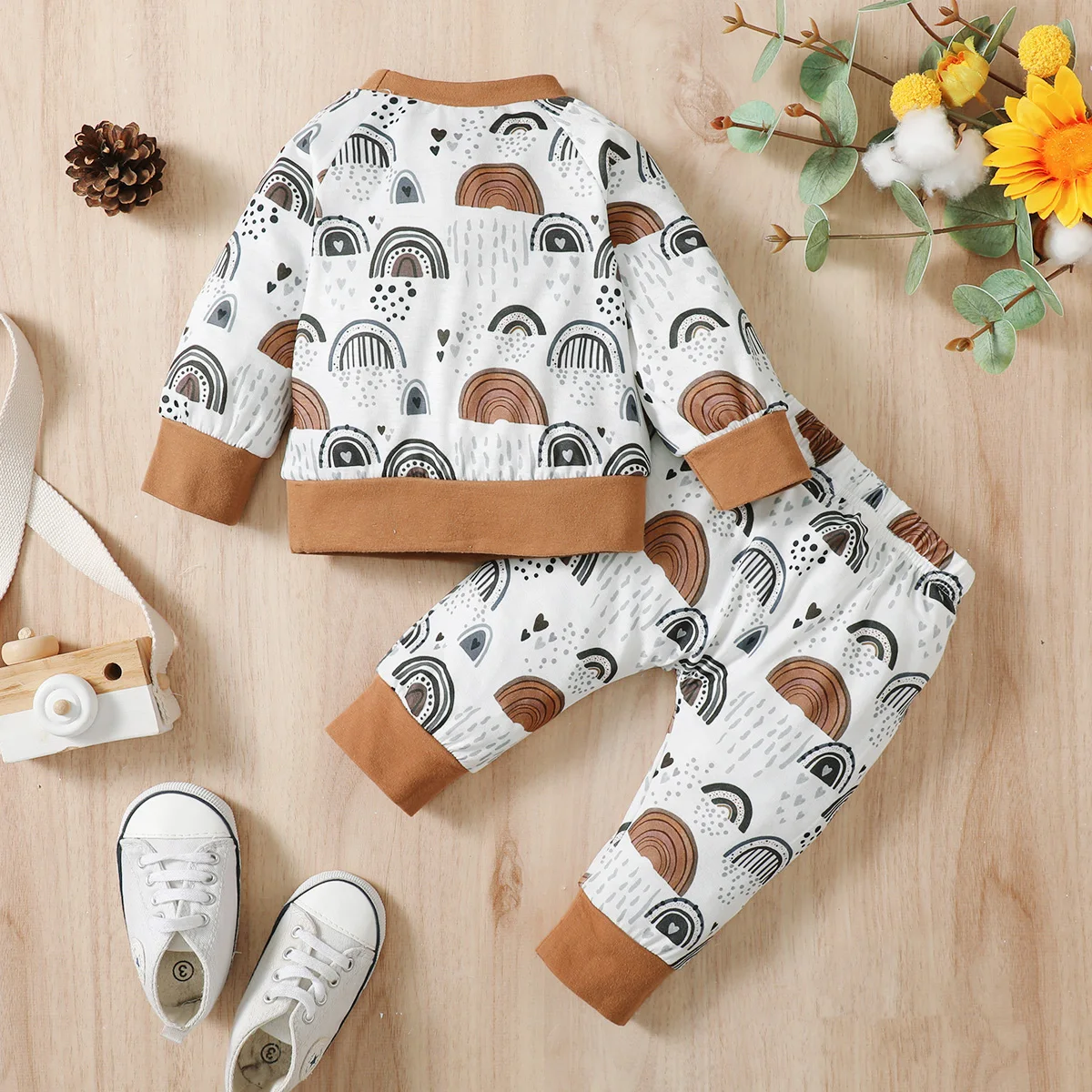 0-18 Months Newborn Baby Boy&Girl 2PCS Clothing Set Rainbow Print/Stripe Long Sleeve Sweater+Pants Autumn&Winter Lovely Outfit