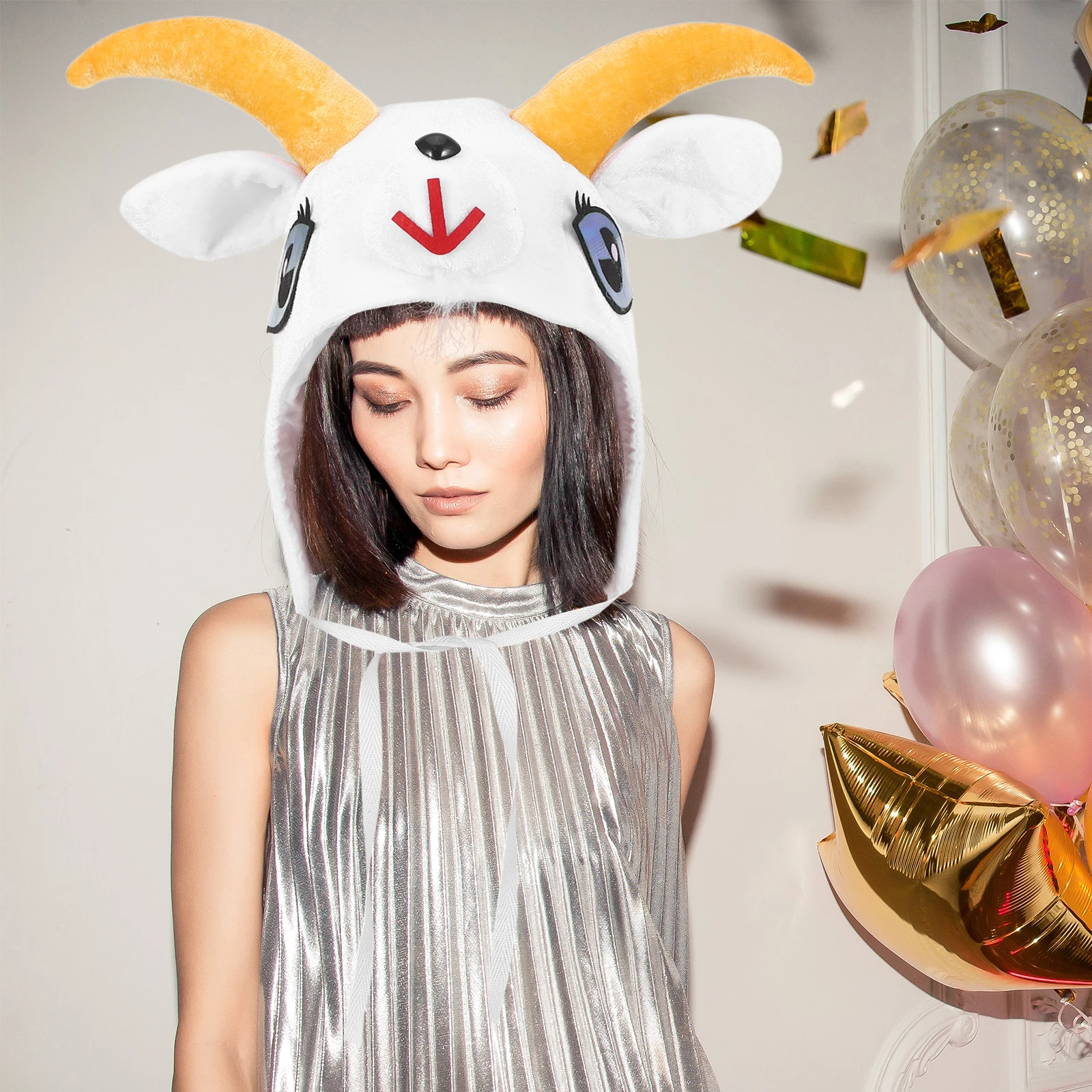 Cartoon Goat Headwear Hat Cute Sheep Ear Cosplay Costume For Adults Party Photography Props Role Play Accessory