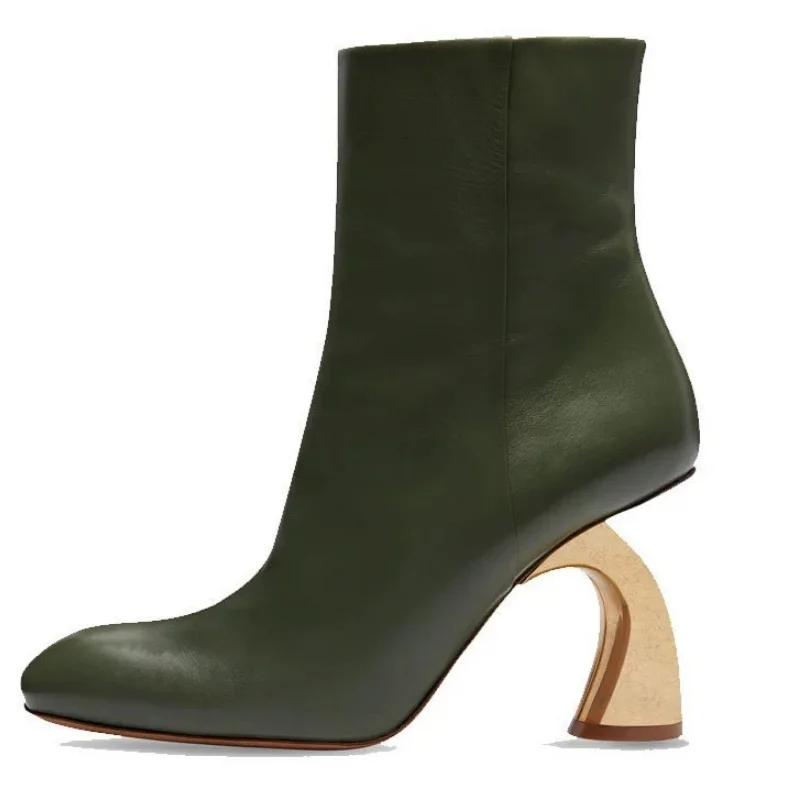 

Stylish Metal Strange Heels Women's Ankle Boots Square Toe Zipper Solid Color Lady Pumps Elegant Commuting Madam Short Boots