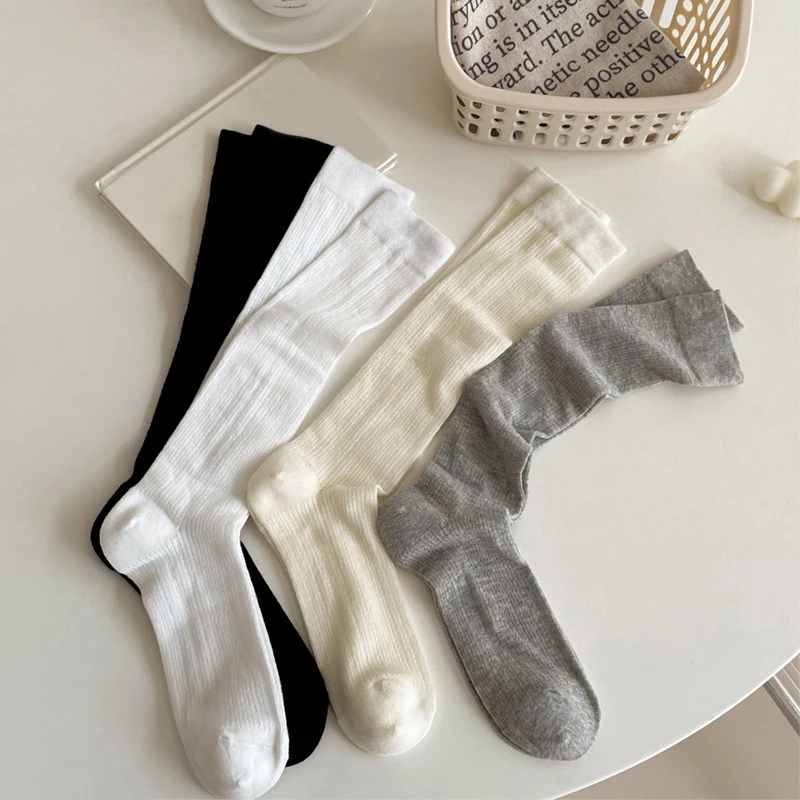 Calze da donna Lolita Sweet Girls calze lunghe calza stile giapponese tinta unita nero bianco grigio calze al ginocchio calze da donna