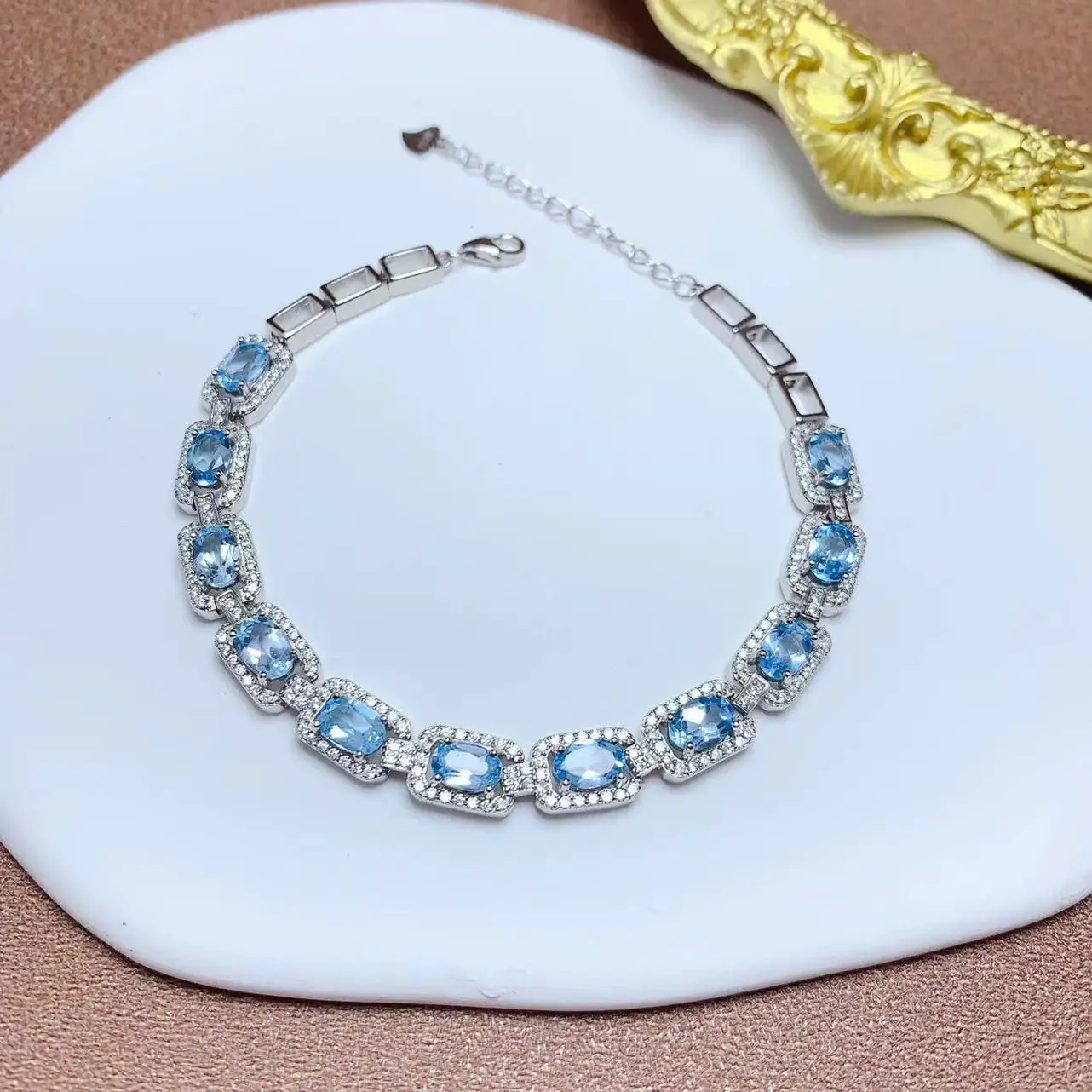 

Best Seller Woman Topaz Bracelet Jewelry With Natural Blue Topaz Gemstone 4*6mm Silver Lady Topaz Bracelet For Best Lady Gift