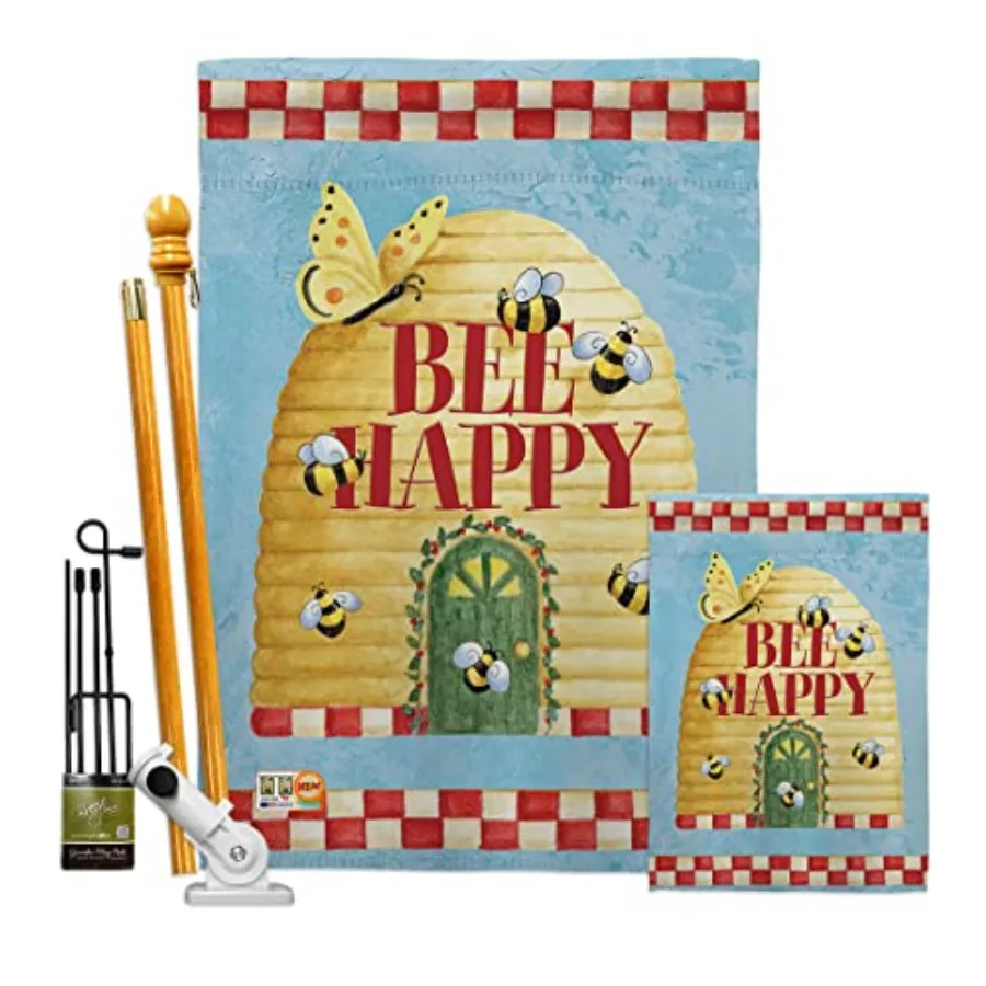 

FK104089-BO Bee Happy Hive Friends Bugs and Frogs Decorative Vertical Kit, House and Garden Flags Set w/Flagpole, Multi-Color