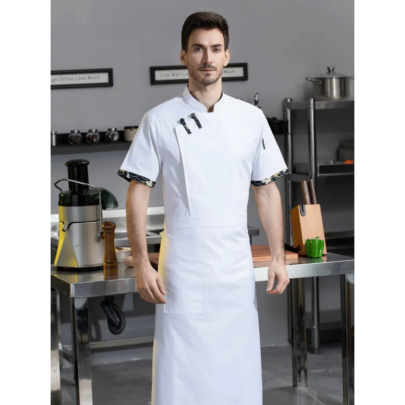 สไตล์จีน Chef Overalls แขนสั้นโรงแรมโรงอาหารร้านอาหารห้องครัว Breathable Chef Uniform ฤดูร้อน Stretchlogo