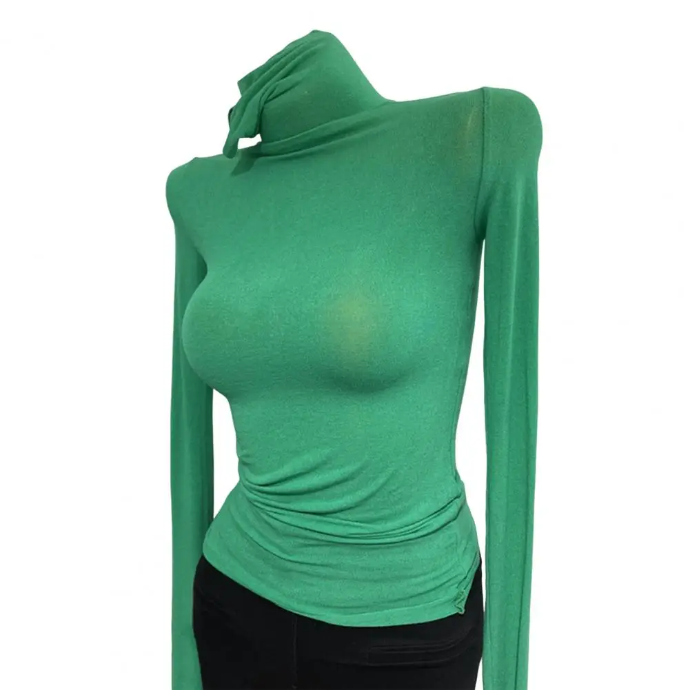 

Women Bottom Tops High Collar Long Sleeve Slim Fit Base Shirt Solid Color Elastic Shirt Autumn Winter Base Tops Sexy Streetwear