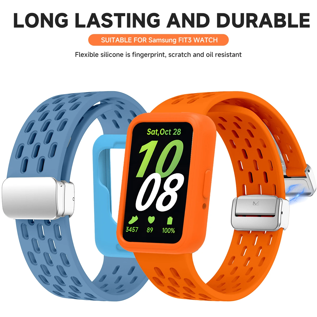 磁気ストラップ + 保護ケースサムスンギャラクシーフィット 3 シリコーンループ通気性ブレスレットギャラクシーフィット 3 保護シェルカバー