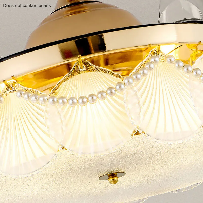 Crystal Ceiling Fans With Light Seashell Round Crystal Invisible Blades Bedroom Remote Control Ceiling led Chandeliers Fan Lamps