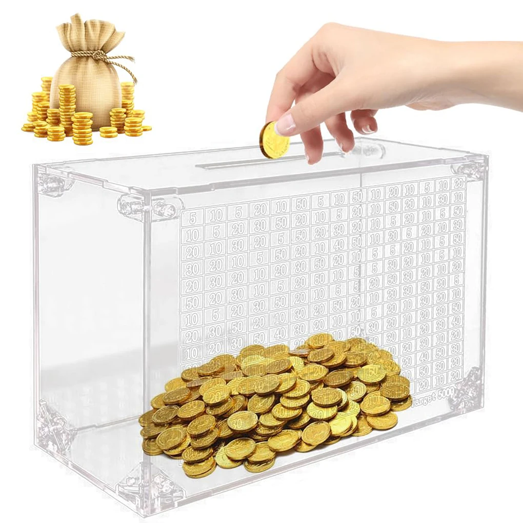 1000–10000 Euro-Dollar-Spardose, klares Acryl-Sparschwein mit wiederverwendbarer Spardose mit Sparboxen und Zahlenboxen
