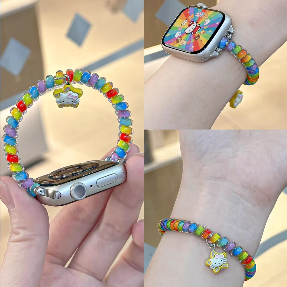 

Милый эластичный ремешок с катушкой для Apple Watch ремешки 11, 42 мм, 46 мм, 41 мм, 44 мм, 46 мм, 38 Ultra 3, браслет iwatch seires 10 9 8 7 6 SE3