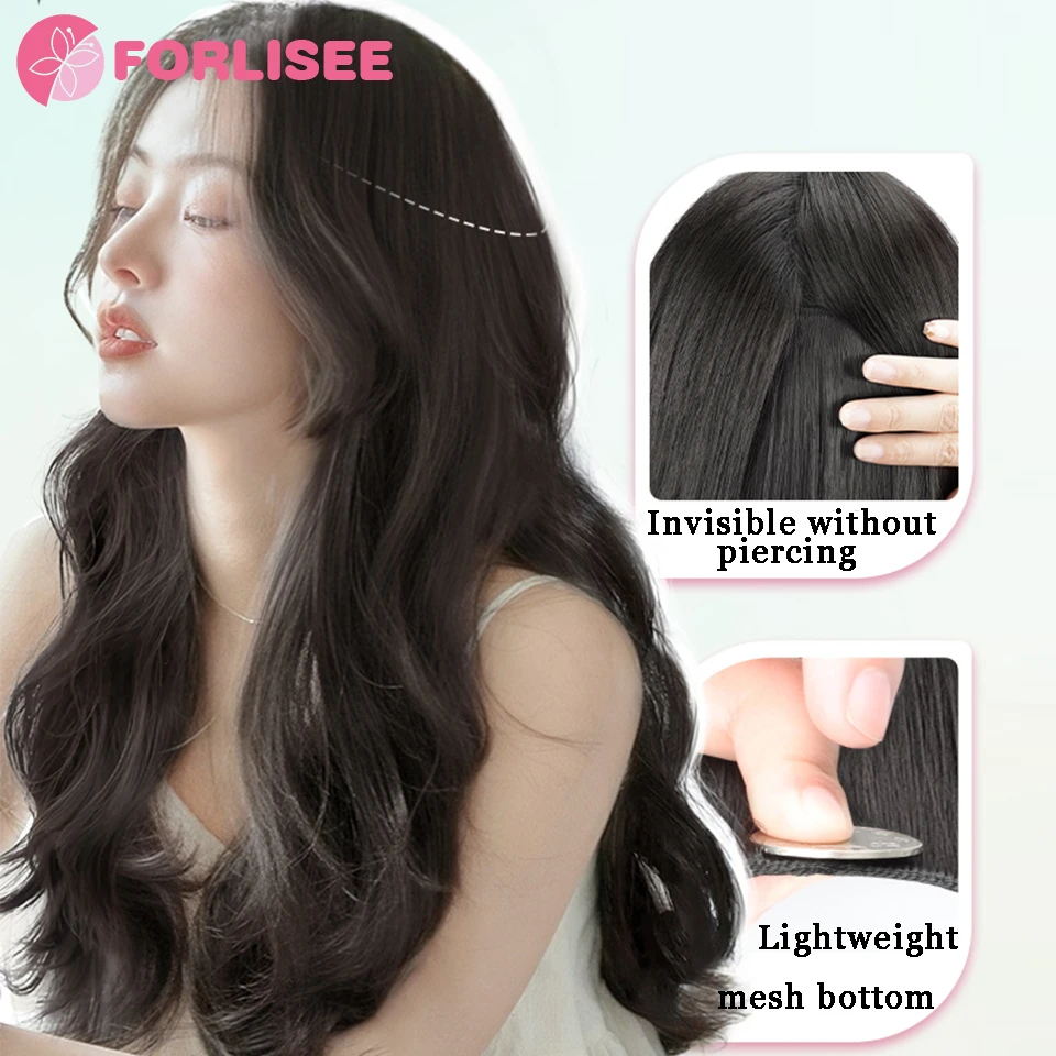 FORLISEE Synthetic One-piece Long Hair Extensions For Women With Fluffy Hair Volume Curly Hair Seamless Invisible Big Wave Wigs