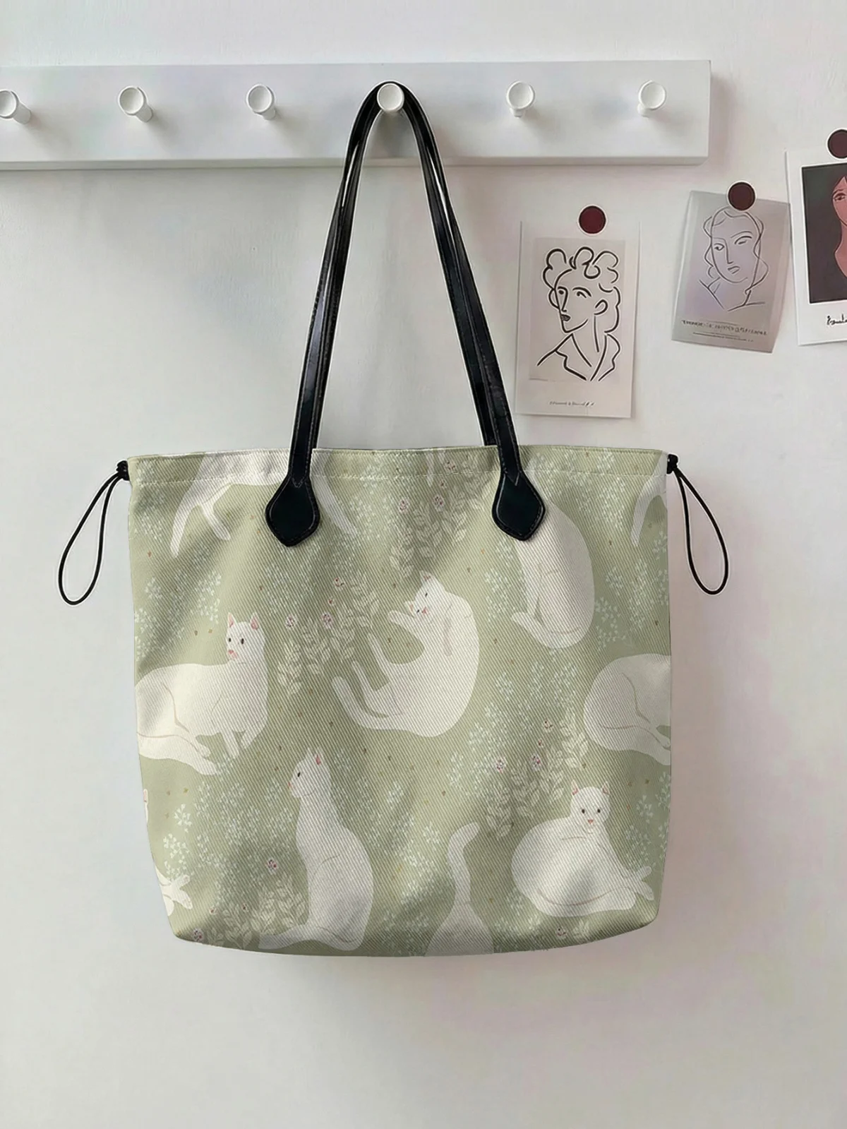 

Colorful Cat Print Tote Bag Women's Large Capacity Leather Handle Shopping Bag Casual Shoulder Bag