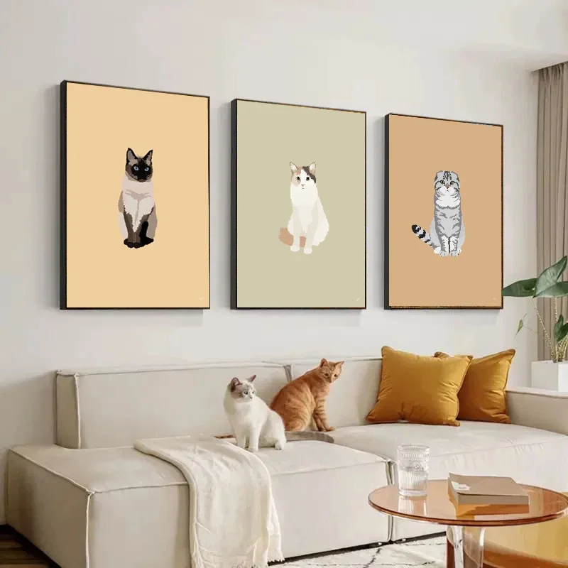 Cute Siamese Sphynx Scottish Fold Cats Poster Prints Minimalist Kawaii Animal Wall Art Canvas Painting Home Kids Room Decor view 2